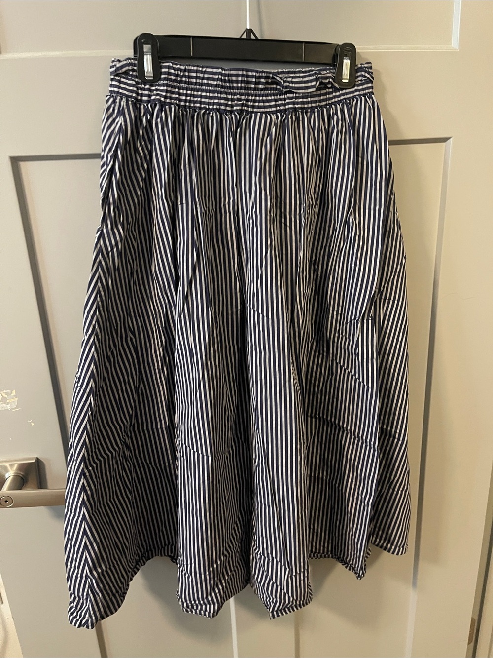 Navy and Blue Vertical-Striped A-Line Skirt